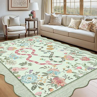 Modern Floral Living Room Rug,Soft Non Slip,Low Pile,Stain Resistant,Washable