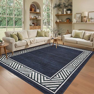 Washable Rug，Non Slip Modern Bordered Rug，Foldable Indoor Carpet，Ultra-Soft