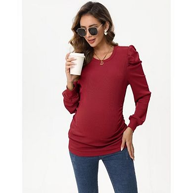 Maternity Bubble Sleeve Pullover Soft Ribbed Long Sleeve Top