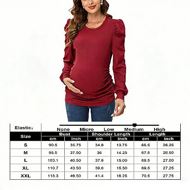 Maternity Bubble Sleeve Pullover Soft Ribbed Long Sleeve Top