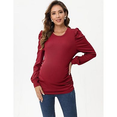 Maternity Bubble Sleeve Pullover Soft Ribbed Long Sleeve Top
