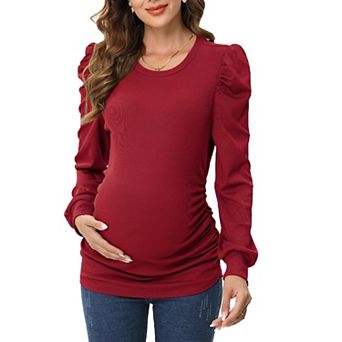 Maternity Bubble Sleeve Pullover Soft Ribbed Long Sleeve Top
