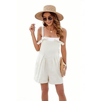 Womens Summer Casual Rompers Bib Short Overalls Loose Bow Jumpsuit Beach Travel Vacation Clothes