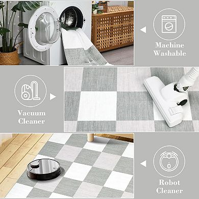 Modern Plaid Area Rug, Minimalist Thin Carpet for Living Room Bedroom Entryway Office