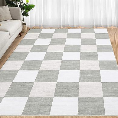 Modern Plaid Area Rug, Minimalist Thin Carpet for Living Room Bedroom Entryway Office