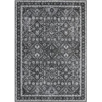 Vintage Medallion Washable Rug, Non-Slip Low Pile Carpet for Dining Room Office