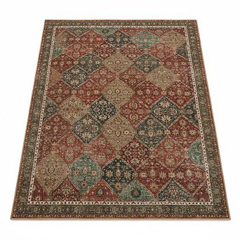 Vintage Medallion Washable Rug, Non-Slip Low Pile Carpet for Dining Room Office