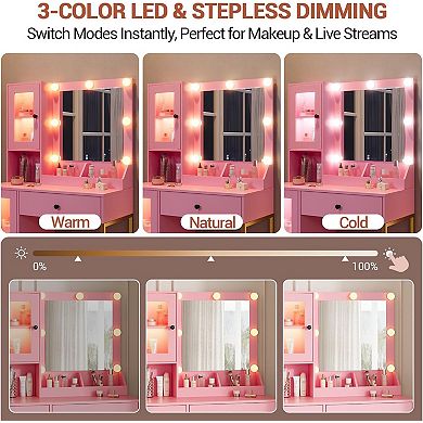 Vanity Desk with Mirror and Lights Elegant Makeup Vanity Table，Built-in Power Outlet & USB Ports