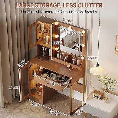 Vanity Desk with Mirror and Lights Elegant Makeup Vanity Table，Built-in Power Outlet & USB Ports