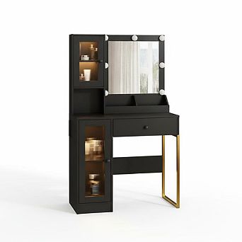 Vanity Desk with Mirror and Lights Elegant Makeup Vanity Table，Built-in Power Outlet & USB Ports
