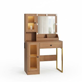 Vanity Desk with Mirror and Lights Elegant Makeup Vanity Table，Built-in Power Outlet & USB Ports