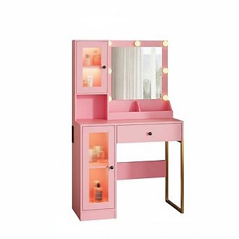 Vanity Desk with Mirror and Lights Elegant Makeup Vanity Table，Built-in Power Outlet & USB Ports