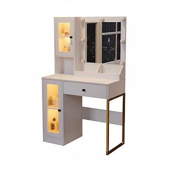 Vanity Desk with Mirror and Lights Elegant Makeup Vanity Table，Built-in Power Outlet & USB Ports