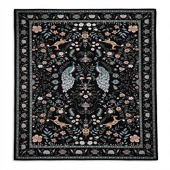 Peacock Floral Runner Rug, Washable Non Slip for Hallway Kitchen Nursery