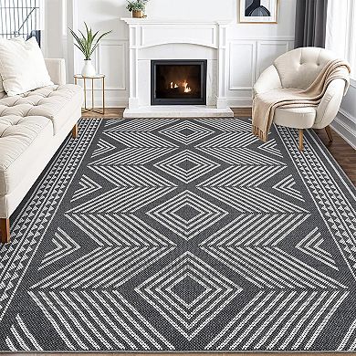 Modern Geometric Area Rugs with Non-Slip Backing, Stain-Resistant，Low Pile