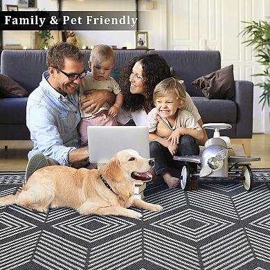 Modern Geometric Area Rugs with Non-Slip Backing, Stain-Resistant，Low Pile