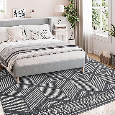 Modern Geometric Area Rugs with Non-Slip Backing, Stain-Resistant，Low Pile