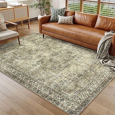Washable Area Rug, Non-Slip Low Pile Thin Carpet for Living Room Bedroom Dining Office