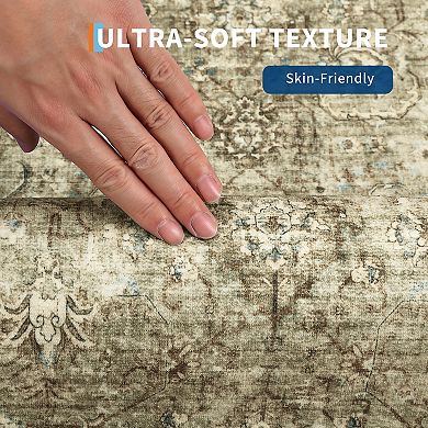 Washable Area Rug, Non-Slip Low Pile Thin Carpet for Living Room Bedroom Dining Office