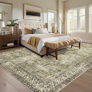 Washable Area Rug, Non-Slip Low Pile Thin Carpet for Living Room Bedroom Dining Office