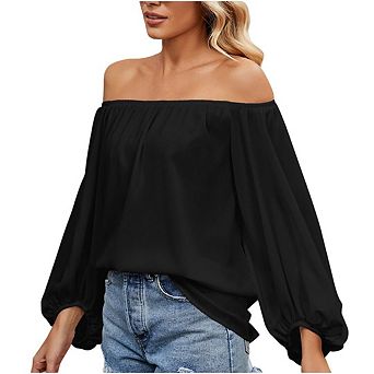 Womens Off The Shoulder Casual Cute Puff Sleeve T Shirts Dressy