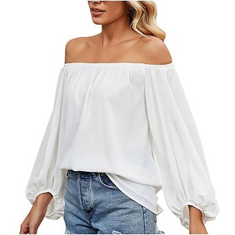 Womens Off The Shoulder Casual Cute Puff Sleeve T Shirts Dressy