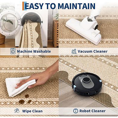 Washable Low Pile Indoor Area Rug，Modern Stain Resistant Non Slip Rugs