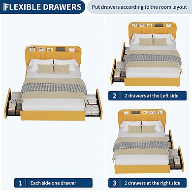 Modern Upholstered Platform Bed Frame with Storage Headboard, Easy Assembly, No Box Spring Needed