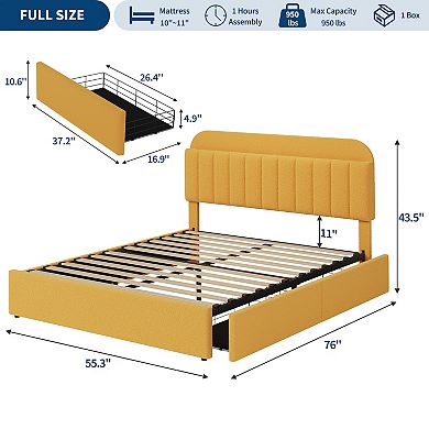 Modern Upholstered Platform Bed Frame with Storage Headboard, Easy Assembly, No Box Spring Needed