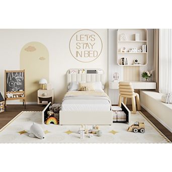 Modern Upholstered Platform Bed Frame with Storage Headboard, Easy Assembly, No Box Spring Needed