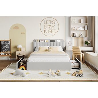 Modern Upholstered Platform Bed Frame with Storage Headboard, Easy Assembly, No Box Spring Needed