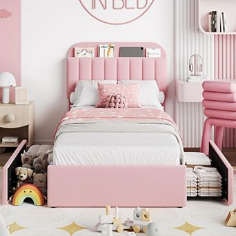 Modern Upholstered Platform Bed Frame with Storage Headboard, Easy Assembly, No Box Spring Needed