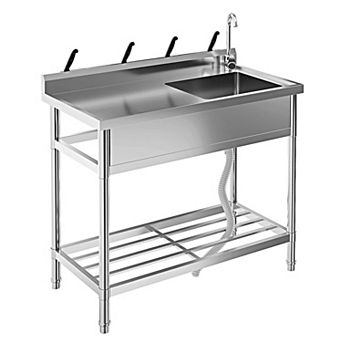 39x20x37" Stainless Steel Utility Sink with Workbench, Single Bowl Hot/Cold Faucet, Shelf