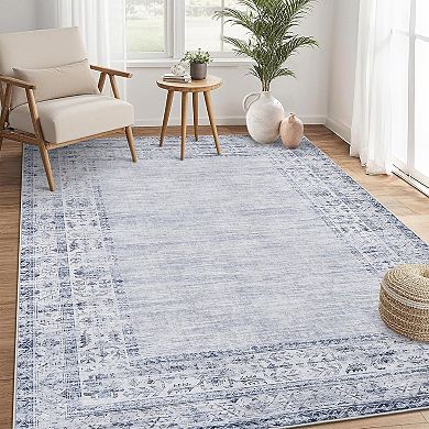 Modern Washable Rug，Vintage Solid Rugs，Non-Shedding Stain Resistant Bordered Carpet