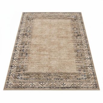 Modern Washable Rug，Vintage Solid Rugs，Non-Shedding Stain Resistant Bordered Carpet