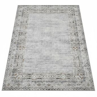 Modern Washable Rug，Vintage Solid Rugs，Non-Shedding Stain Resistant Bordered Carpet