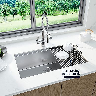 30" x 19" x 10" Undermount Workstation Sink, 304 Stainless Steel Single Bowl w/Grid & Drain Kit