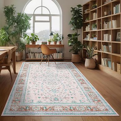Washable Vintage Area Rugs, Non-Slip, Low Pile, Floor Mats for Bedroom, Hallway, Kitchen, Bathroom