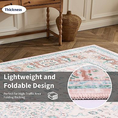 Washable Vintage Area Rugs, Non-Slip, Low Pile, Floor Mats for Bedroom, Hallway, Kitchen, Bathroom