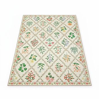 Vintage Bordered Washable Non Slip Area Rug with Rubber Back Low Pile Rugs