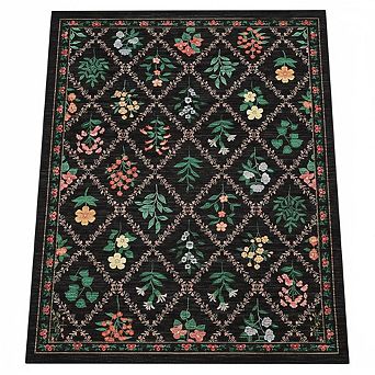 Vintage Bordered Washable Non Slip Area Rug with Rubber Back Low Pile Rugs