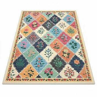 Vintage Bordered Washable Non Slip Area Rug with Rubber Back Low Pile Rugs