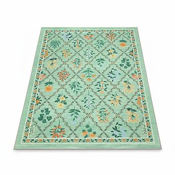 Vintage Bordered Washable Non Slip Area Rug with Rubber Back Low Pile Rugs