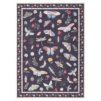 Washable Floral Area Rug, Soft Low Pile Non-Slip Carpet for Living Room Bedroom Nursery