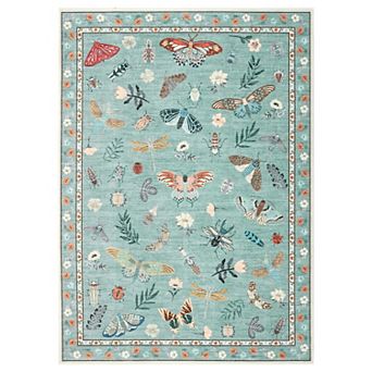 Washable Floral Area Rug, Soft Low Pile Non-Slip Carpet for Living Room Bedroom Nursery