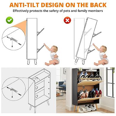 Slim Ventilated Shoe Storage Cabinet with Flip Drawers