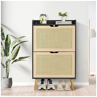 Slim Ventilated Shoe Storage Cabinet with Flip Drawers