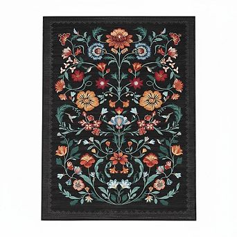 Washable Rugs，Non Slip Low Pile Floral Area Rug, Stain Resistant Indoor Soft Carpet