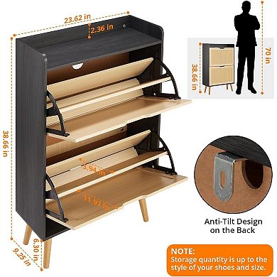 Shoe Cabinet with 2 Flip-Down Drawers, Rattan Shoe Rack, Storage Organizer for Entryway, Hallway