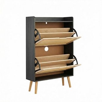 Shoe Cabinet with 2 Flip-Down Drawers, Rattan Shoe Rack, Storage Organizer for Entryway, Hallway